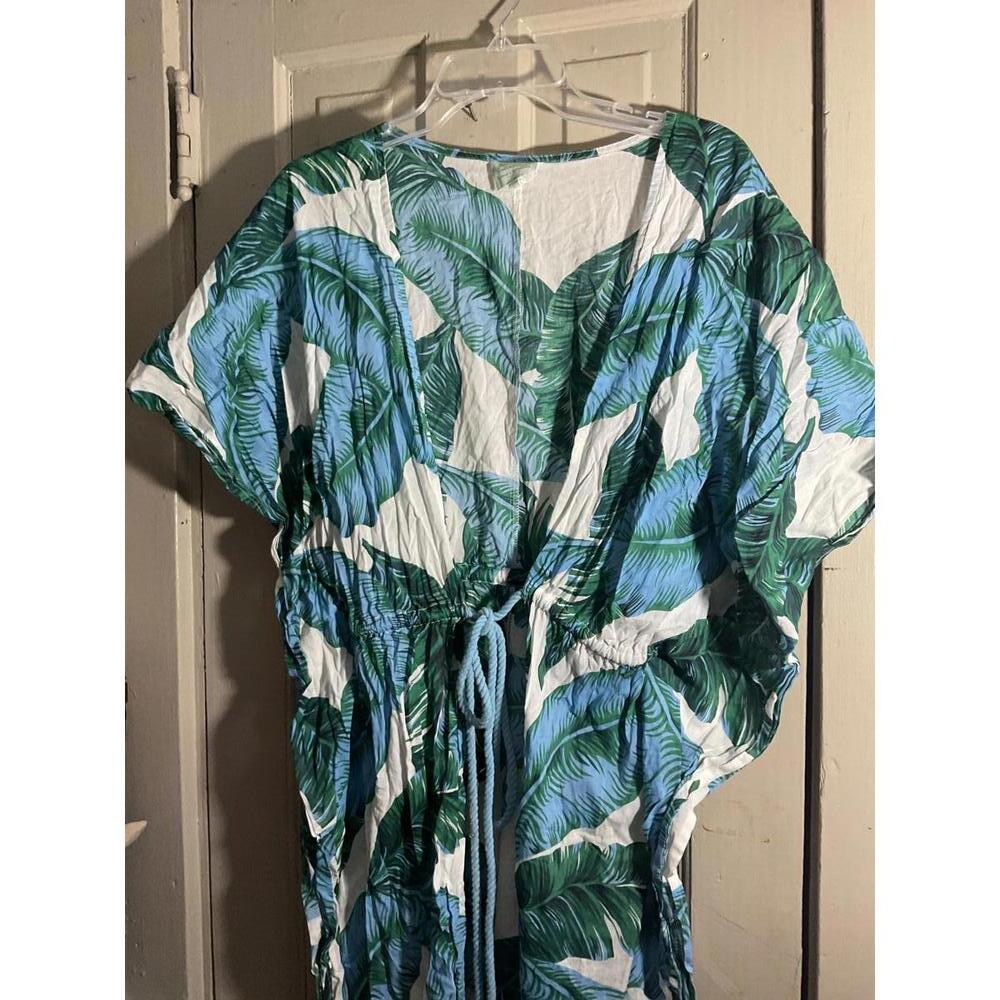 True Destinations Tropical Print Kaftan Dress with Tie Large - Picture 5 of 10